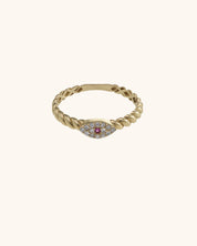 Pembe Taşlı Nazar Gözü Tasarım Burgu Yüzük