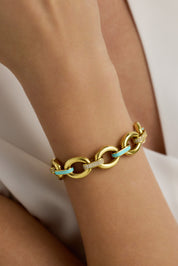 Turkuaz Mineli ve Taş İşlemeli Modern Halka Bileklik