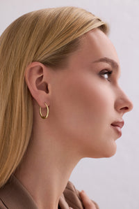 Modern Damla Form Oval Altın Halka Küpe - GOLD