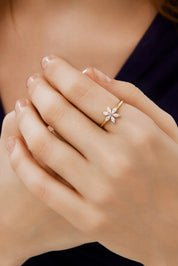 Taşlı Çiçek Tasarım Yüzük