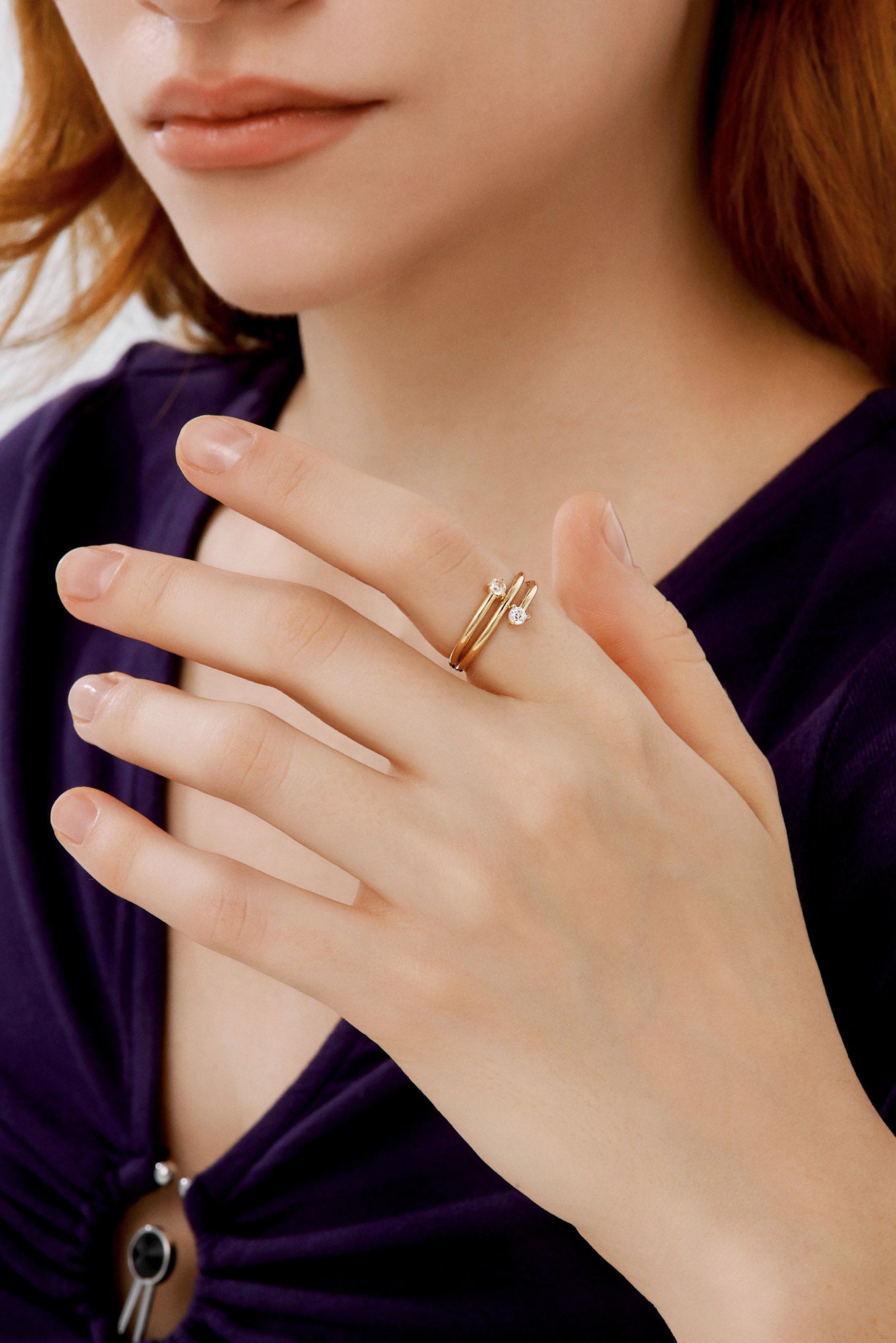 İki Taşlı Sarmal Modern Tasarım Yüzük