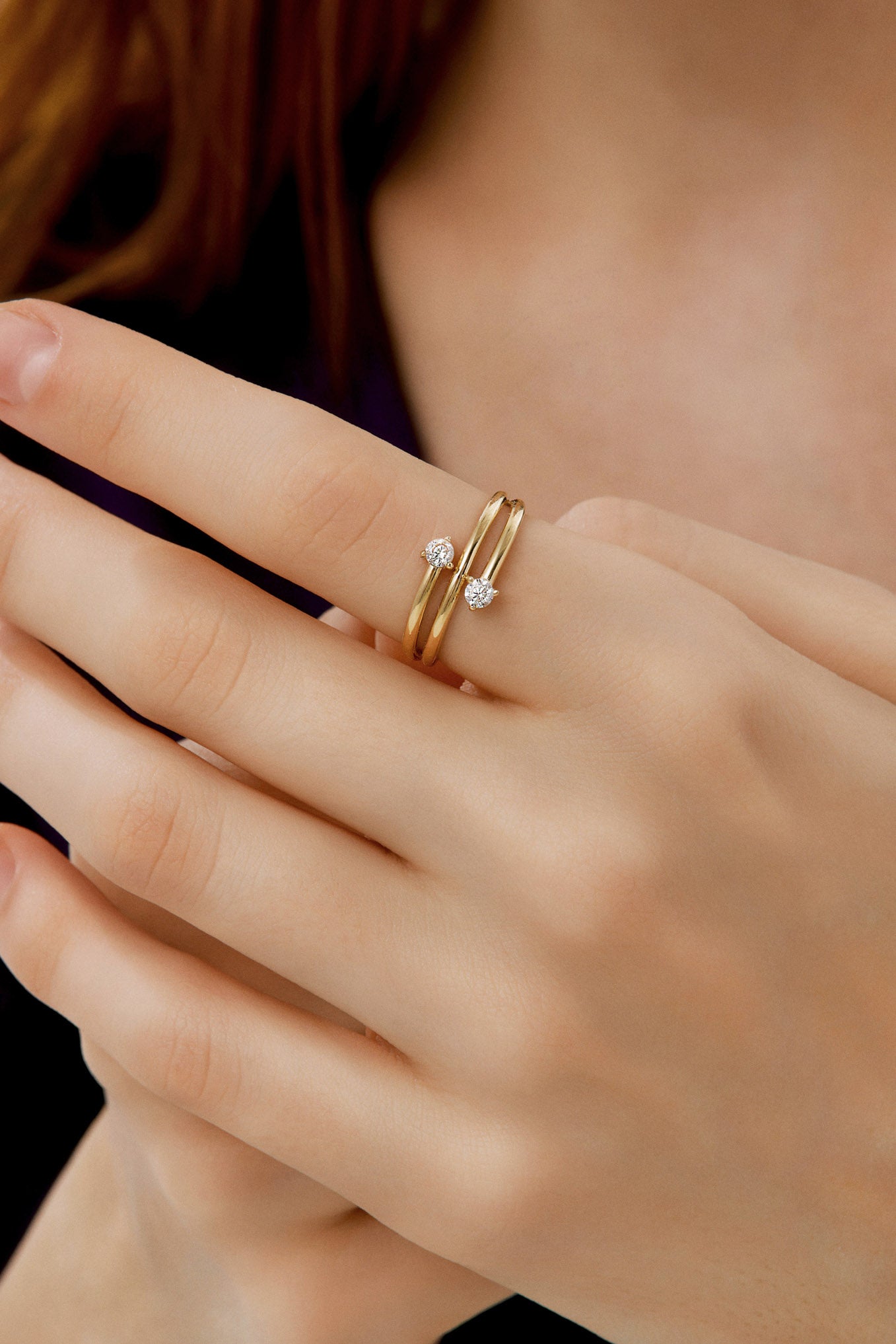 İki Taşlı Sarmal Modern Tasarım Yüzük