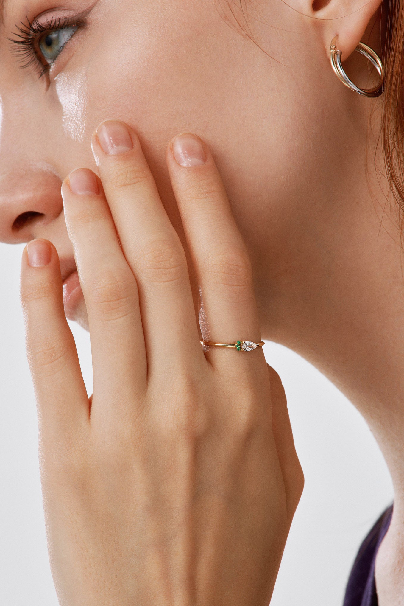 Damla Kesim Taşlı Minimalist Altın Yüzük