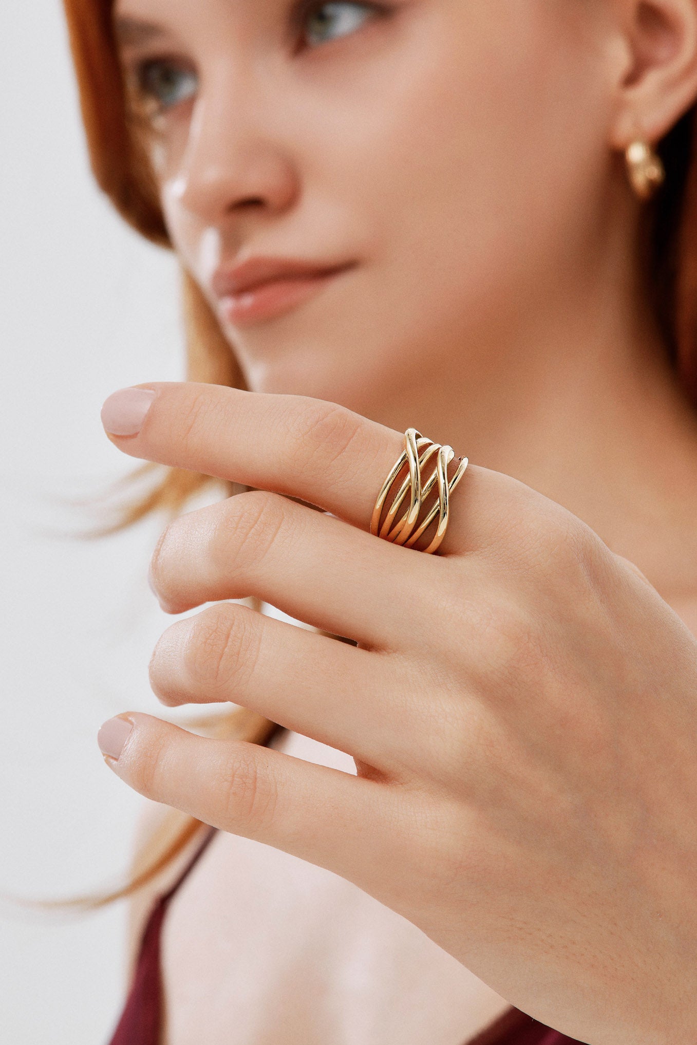 Çok Sıralı Modern Kavisli Yüzük